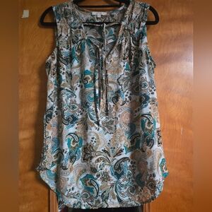 Paisley Sleeveless Top - Teal and Brown